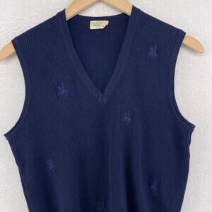 MOARE Sweater Vest Womens L Horse Riding Equestrian V-Neck Ribbed Blue Japan